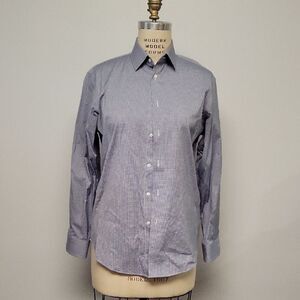 Calibrate Men's Blue/White Mini-check Button-Up Shirt Slim Fit 15/32-33